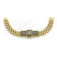 Oro Laminado Fancy Bracelet, Gold Filled Style Guadalupe and Greek Key Design, with White Cubic Zirconia, Black Enamel Finish, Golden Finish, 03.411.0011.08 (12 MM Thickness, 8 Inches Length)
