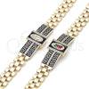 Oro Laminado Fancy Bracelet, Gold Filled Style Guadalupe and Greek Key Design, with White Cubic Zirconia, Black Enamel Finish, Golden Finish, 03.411.0011.08 (12 MM Thickness, 8 Inches Length)