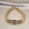 Oro Laminado Fancy Bracelet, Gold Filled Style Guadalupe and Greek Key Design, with White Cubic Zirconia, Black Enamel Finish, Tricolor, 03.411.0011.1.08 (12 MM Thickness, 8 Inches Length)