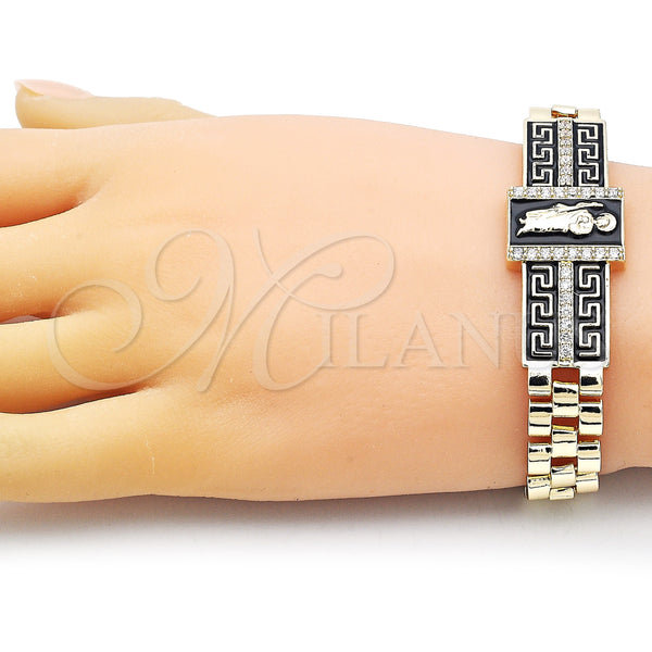 Gold Filled Bracelet — Fancy Bracelet San Judas and Greek Key Design — alternate product view — SKU 154986 | Oro Laminado brazalete — elegante Bracelet San Judas and Greek Key diseño — SKU 154986