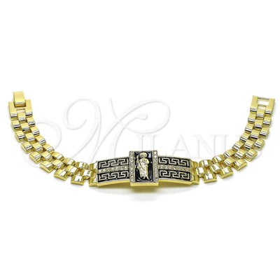 Oro Laminado Fancy Bracelet, Gold Filled Style San Judas and Greek Key Design, with White Micro Pave, Black for wholesale, main product view