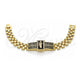 Oro Laminado Fancy Bracelet, Gold Filled Style San Judas and Greek Key Design, with White Micro Pave, Black Enamel Finish, Golden Finish, 03.411.0012.08 (12 MM Thickness, 8 Inches Length)