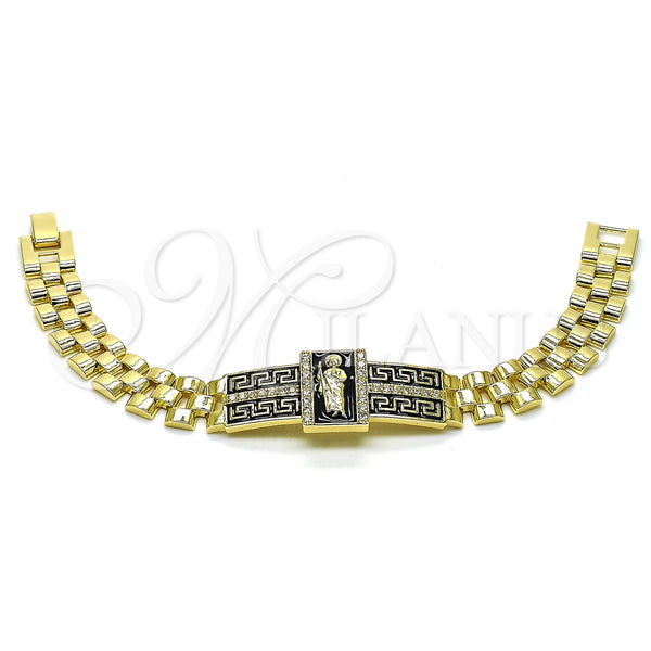 Gold Filled Bracelet — Fancy Bracelet San Judas and Greek Key Design — main product view — SKU 154986 | Oro Laminado brazalete — elegante Bracelet San Judas and Greek Key diseño — SKU 154986