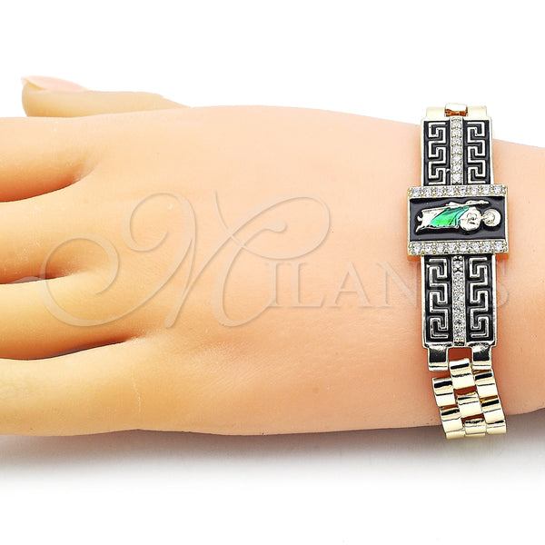 Gold Filled Bracelet — Fancy Bracelet San Judas and Greek Key Design — alternate product view — SKU 154987 | Oro Laminado brazalete — elegante Bracelet San Judas and Greek Key diseño — SKU 154987
