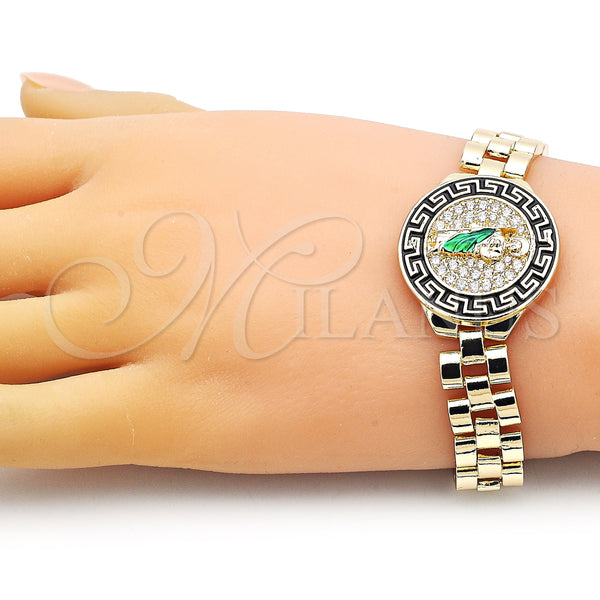 Gold Filled Bracelet — Fancy Bracelet San Judas and Greek Key Design — alternate product view — SKU 154991 | Oro Laminado brazalete — elegante Bracelet San Judas and Greek Key diseño — SKU 154991