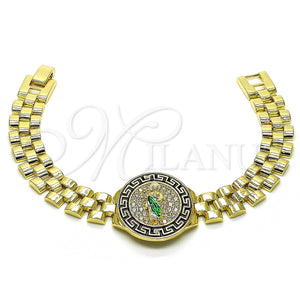 Gold Filled Bracelet — Fancy Bracelet San Judas and Greek Key Design — main product view — SKU 154991 | Oro Laminado brazalete — elegante Bracelet San Judas and Greek Key diseño — SKU 154991