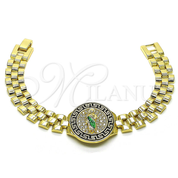Gold Filled Bracelet — Fancy Bracelet San Judas and Greek Key Design — main product view — SKU 154991 | Oro Laminado brazalete — elegante Bracelet San Judas and Greek Key diseño — SKU 154991