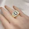 Oro Laminado Multi Stone Ring, Gold Filled Style Guadalupe Design, with White Micro Pave, Black Enamel Finish, Golden Finish, 01.411.0001 (One size fits all)