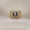 Oro Laminado Multi Stone Ring, Gold Filled Style San Judas Design, with White Micro Pave, Black Enamel Finish, Golden Finish, 01.411.0002 (One size fits all)