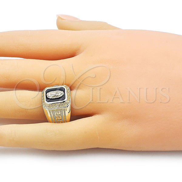 Gold Filled Ring — Elegant Ring Guadalupe and Greek Key Design Black — alternate product view — SKU 154994 | Oro Laminado anillo — Elegant Ring Guadalupe and Greek Key diseño negro — SKU 154994