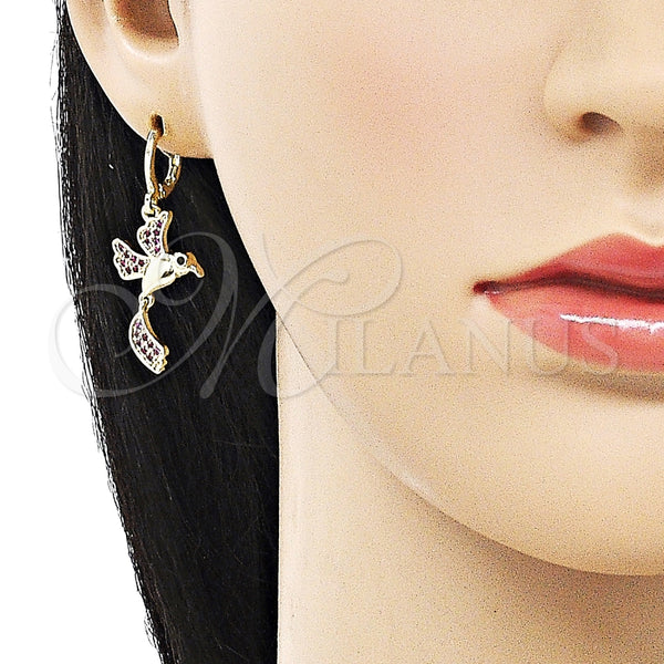 Gold Filled Ring — Long Earring Bird Design with Ruby Micro Pave — alternate product view — SKU 155005 | Oro Laminado anillo — largo Earring Bird diseño with Ruby Micro Pave — SKU 155005