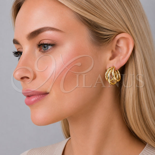 Gold Filled Hoop Earrings — Small Hoop Hollow Design Polished 02. — alternate product view — SKU 155018 | Oro Laminado aretes de aro — aro pequeño Hollow diseño pulido 02. — SKU 155018