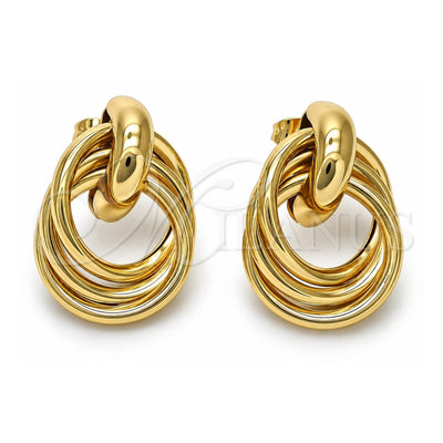 Oro Laminado Stud Earring, Gold Filled Style Hollow Design, Polished, Golden Finish, 02.196.0119