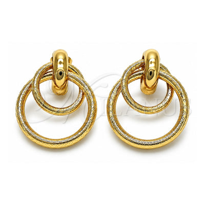 Oro Laminado Stud Earring, Gold Filled Style Hollow Design, Diamond Cutting Finish, Golden Finish, 02.196.0121