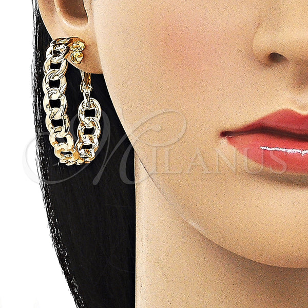 Gold Filled Hoop Earrings — Medium Hoop Curb Design Polished 02. — alternate product view — SKU 155027 | Oro Laminado aretes de aro — Medium Hoop Curb diseño pulido 02. — SKU 155027
