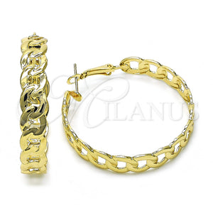 Gold Filled Hoop Earrings — Medium Hoop Curb Design Polished 02. — main product view — SKU 155027 | Oro Laminado aretes de aro — Medium Hoop Curb diseño pulido 02. — SKU 155027