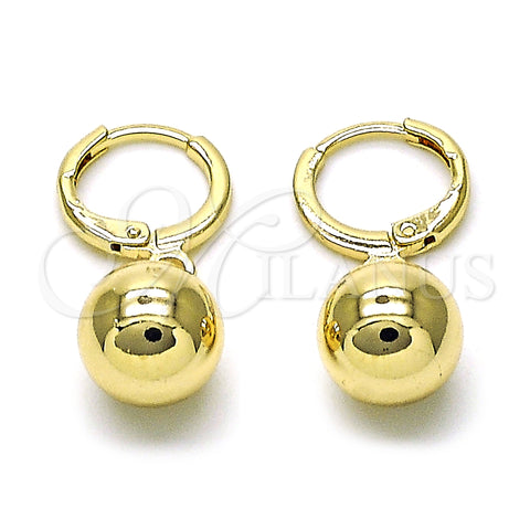 Oro Laminado Dangle Earring, Gold Filled Style Ball Design, Polished, Golden Finish, 02.196.0122