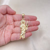 Oro Laminado Religious Pendant, Gold Filled Style San Judas Design, Diamond Cutting Finish, Golden Finish, 05.196.0006.1