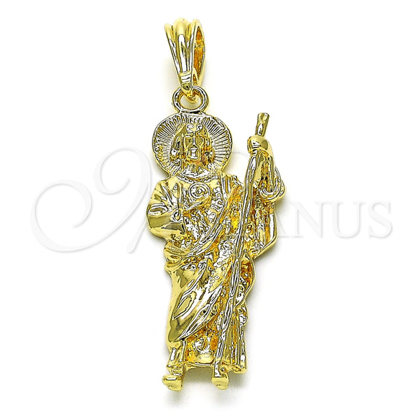 Oro Laminado Religious Pendant, Gold Filled Style San Judas Design, Diamond Cutting Finish, Golden Finish, 05.196.0006.1