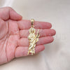Oro Laminado Religious Pendant, Gold Filled Style San Judas Design, Diamond Cutting Finish, Golden Finish, 05.196.0006.1