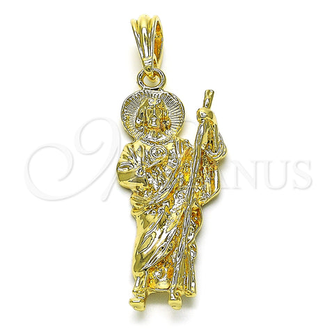 Oro Laminado Religious Pendant, Gold Filled Style San Judas Design, Diamond Cutting Finish, Golden Finish, 05.196.0006.1