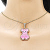 Oro Laminado Fancy Pendant, Gold Filled Style Teddy Bear Design, with White Crystal, Pink Resin Finish, Golden Finish, 05.196.0010