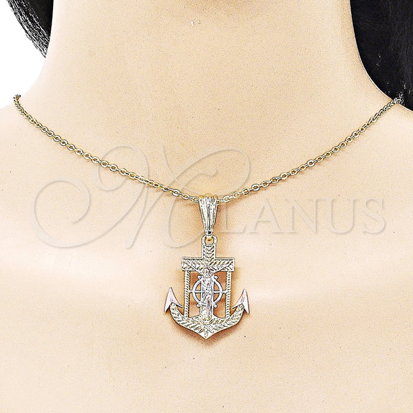 Gold Filled Pendant — Religious Pendant Anchor Design Diamond Cutting Tricolor 05. — alternate product view — SKU 155050 | Oro Laminado dije — Religious Pendant Anchor diseño Diamond Cutting Tricolor 05. — SKU 155050