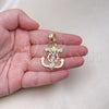 Oro Laminado Religious Pendant, Gold Filled Style Anchor Design, Diamond Cutting Finish, Tricolor, 05.196.0014