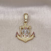 Oro Laminado Religious Pendant, Gold Filled Style Anchor Design, Diamond Cutting Finish, Tricolor, 05.196.0014