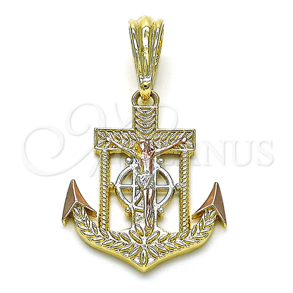 Gold Filled Pendant — Religious Pendant Anchor Design Diamond Cutting Tricolor 05. — main product view — SKU 155050 | Oro Laminado dije — Religious Pendant Anchor diseño Diamond Cutting Tricolor 05. — SKU 155050