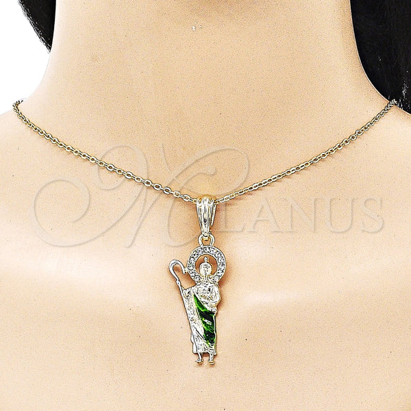 Gold Filled Pendant — Religious Pendant San Judas Design with White Crystal — alternate product view — SKU 155053 | Oro Laminado dije — Religious Pendant San Judas diseño with cristal blanco — SKU 155053