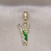 Oro Laminado Religious Pendant, Gold Filled Style San Judas Design, with White Crystal, Diamond Cutting Finish, Tricolor, 05.196.0017