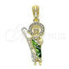 Oro Laminado Religious Pendant, Gold Filled Style San Judas Design, with White Crystal, Diamond Cutting Finish, Tricolor, 05.196.0017