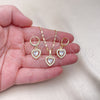 Oro Laminado Earring and Pendant Adult Set, Gold Filled Style Heart and Cluster Design, with White Cubic Zirconia and White Micro Pave, Polished, Golden Finish, 10.196.0141