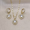 Oro Laminado Earring and Pendant Adult Set, Gold Filled Style Heart and Cluster Design, with White Cubic Zirconia and White Micro Pave, Polished, Golden Finish, 10.196.0141