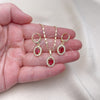 Oro Laminado Earring and Pendant Adult Set, Gold Filled Style Cluster Design, with Ruby Cubic Zirconia and White Micro Pave, Polished, Golden Finish, 10.196.0143