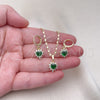 Oro Laminado Earring and Pendant Adult Set, Gold Filled Style Heart and Cluster Design, with Green and White Cubic Zirconia, Polished, Golden Finish, 10.196.0145