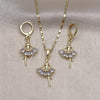 Oro Laminado Earring and Pendant Adult Set, Gold Filled Style Little Girl Design, with White Cubic Zirconia, Polished, Golden Finish, 10.196.0148