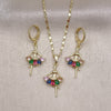 Oro Laminado Earring and Pendant Adult Set, Gold Filled Style Little Girl Design, with Multicolor Cubic Zirconia, Polished, Golden Finish, 10.196.0148.1