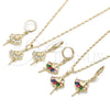 Oro Laminado Earring and Pendant Adult Set, Gold Filled Style Little Girl Design, with Multicolor Cubic Zirconia, Polished, Golden Finish, 10.196.0148.1