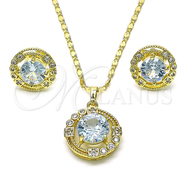 Oro Laminado Earring and Pendant Adult Set, Gold Filled Style Cluster Design, with White Cubic Zirconia, Diamond Cutting Finish, Golden Finish, 10.196.0151