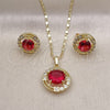Oro Laminado Earring and Pendant Adult Set, Gold Filled Style Cluster Design, with Ruby and White Cubic Zirconia, Diamond Cutting Finish, Golden Finish, 10.196.0151.1