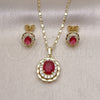 Oro Laminado Earring and Pendant Adult Set, Gold Filled Style Cluster Design, with Ruby and White Cubic Zirconia, Polished, Golden Finish, 10.196.0152