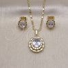 Oro Laminado Earring and Pendant Adult Set, Gold Filled Style Cluster Design, with White Cubic Zirconia, Polished, Golden Finish, 10.196.0152.1
