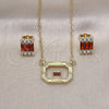 Oro Laminado Earring and Pendant Adult Set, Gold Filled Style Baguette Design, with Garnet and White Cubic Zirconia, Polished, Golden Finish, 10.196.0154.2