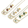 Oro Laminado Earring and Pendant Adult Set, Gold Filled Style Baguette Design, with Garnet and White Cubic Zirconia, Polished, Golden Finish, 10.196.0154.2