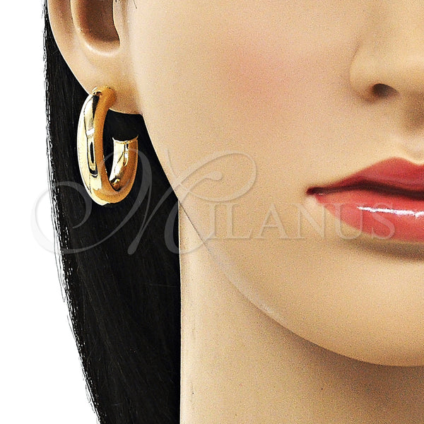 Gold Filled Hoop Earrings — Medium Hoop Hollow Design Polished 02. — alternate product view — SKU 155099 | Oro Laminado aretes de aro — Medium Hoop Hollow diseño pulido 02. — SKU 155099