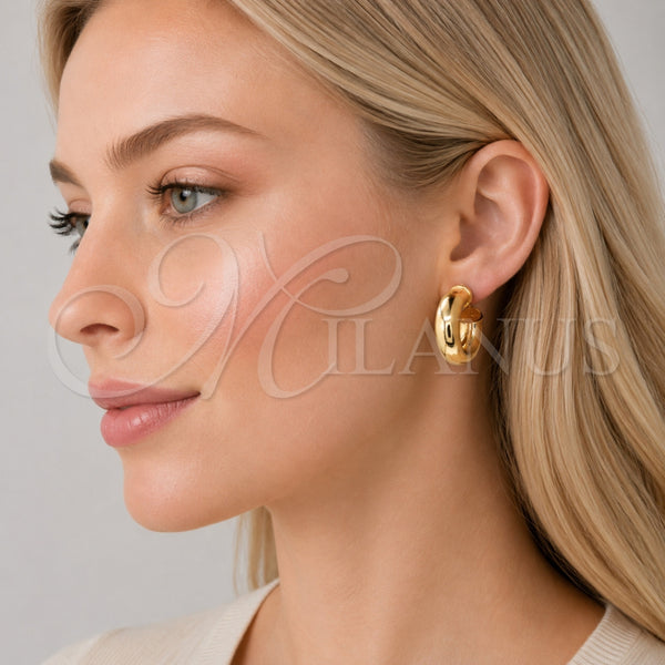 Gold Filled Hoop Earrings — Medium Hoop Hollow Design Polished 02. — alternate product view — SKU 155101 | Oro Laminado aretes de aro — Medium Hoop Hollow diseño pulido 02. — SKU 155101