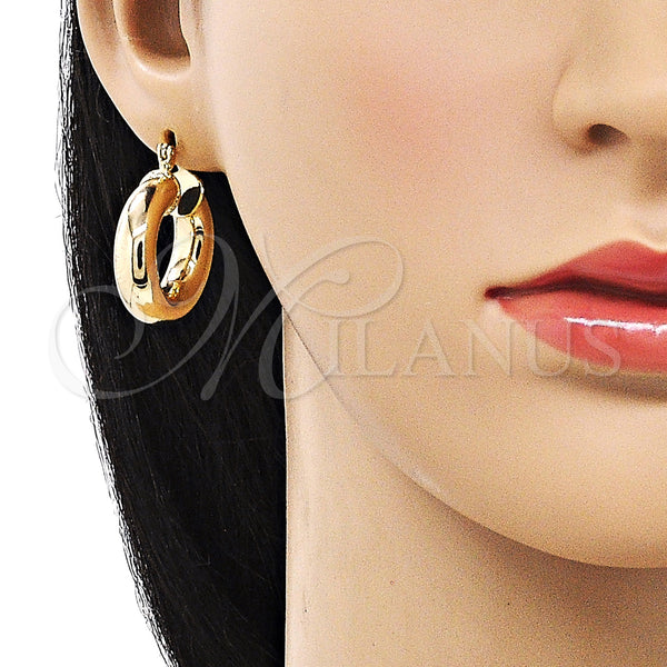 Gold Filled Hoop Earrings — Small Hoop Hollow Design Polished 02. — alternate product view — SKU 155103 | Oro Laminado aretes de aro — aro pequeño Hollow diseño pulido 02. — SKU 155103
