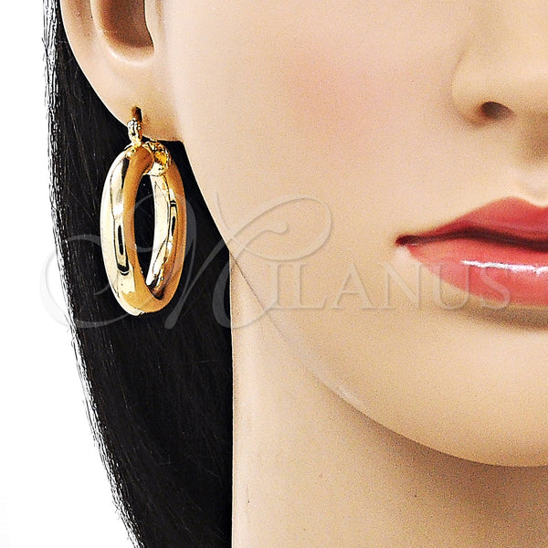 Gold Filled Hoop Earrings — Small Hoop Hollow Design Polished 02. — alternate product view — SKU 155104 | Oro Laminado aretes de aro — aro pequeño Hollow diseño pulido 02. — SKU 155104